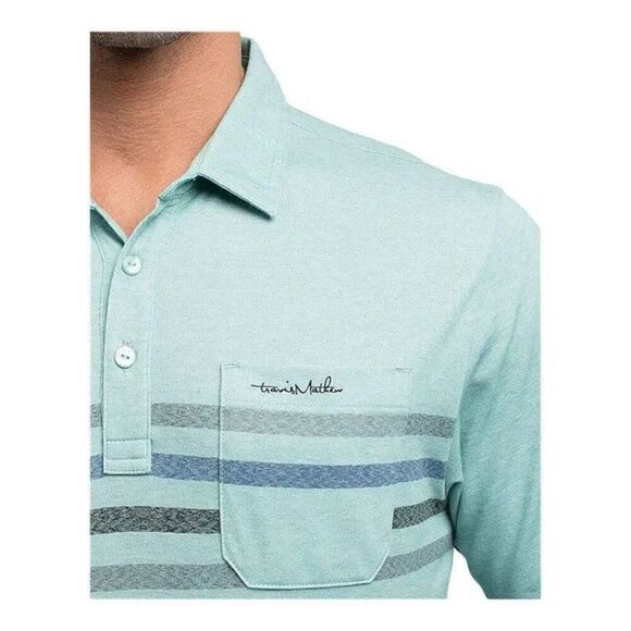 Travis Mathew Oh Snap Polo Shirt Mens Large L Heather Beryl Green Striped Casual - Picture 4 of 10